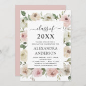 2022 Abschluss Dusty Rose Rosa Abschluss Blütenfar Einladung (Vorne/Hinten)