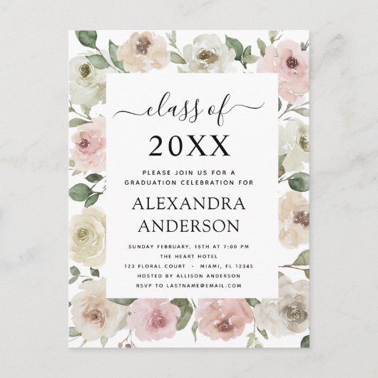 2022 Abschluss Dusty Rose Rosa Abschluss Blütenfar Postkarte (Vorderseite)