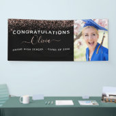 2022 Abschluss Glitzer Rose Gold Blush Pink Black Banner (Messe)