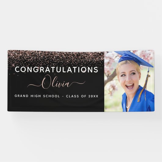 2022 Abschluss Glitzer Rose Gold Blush Pink Black Banner (Horizontal)