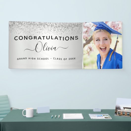 2022 Abschluss Glitzer Silver Black Banner (Messe)