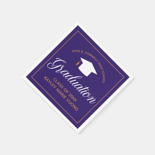 2022 Abschluss Lila Gold Custom School Monogramm Serviette (Ecke)