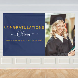 2022 Abschluss Navy Blue Gold High School Uni Banner