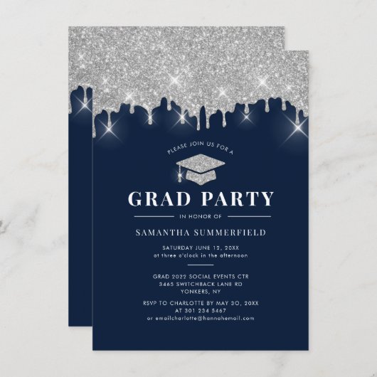 2022 Abschluss Navy Silver Glitzer Grad Party (Vorne/Hinten)