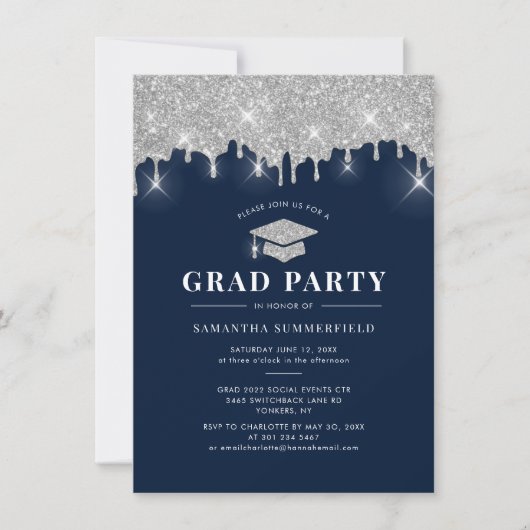 2022 Abschluss Navy Silver Glitzer Grad Party (Vorderseite)