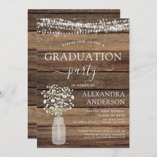 2022 Abschluss Rustikales Gipskraut Bauernhof Einladung (Vorne/Hinten)