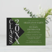 2022 Abschluss Schwarz Grün Moderne bearbeitbare F Einladung (Stehend Vorderseite)