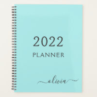 2022 Aqua Blue Aquamarin Girly Script Monogram Nam