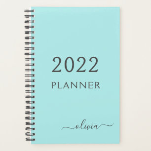 2022 Aqua Blue Türkis Mädchenname in Schrift Monog Planer