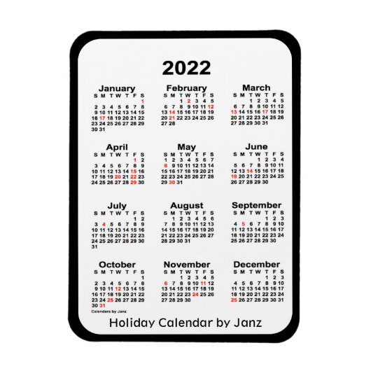 2022 Black Holiday Calendar von Janz Magnet (Vertikal)