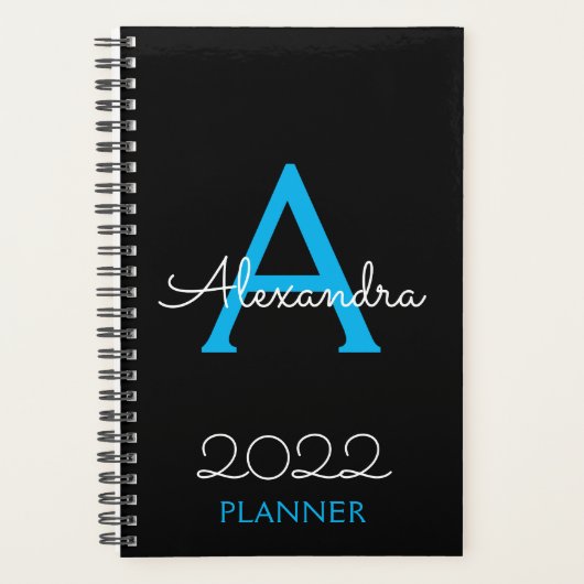 2022 Blue Black Monogram Elegant Planer (Vorderseite)