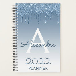 2022 Blue Glitzer Tropfens Sparkle Monogram Planer