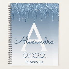 2022 Blue Glitzer Tropfens Sparkle Monogram Planer