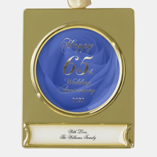 2022 Blue Saphire Hochzeit 65 Jahre Banner-Ornament Gold (Vorderseite)