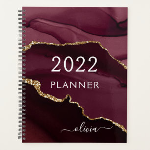 2022 Burgund Lila Gold Agate Geode Script Planer