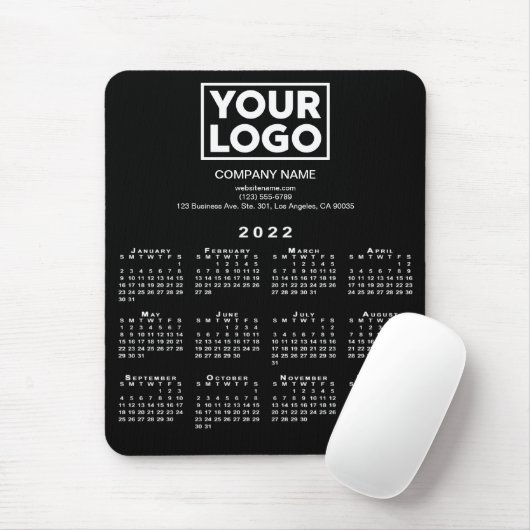 2022 Calendar Company Logo und Text auf schwarz Mousepad (Mit Mouse)