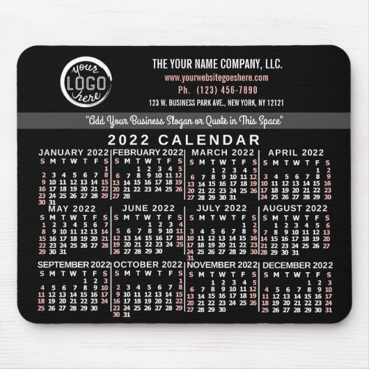 2022 Calendar Custom Business Logo Name Black Red Mousepad (Vorne)
