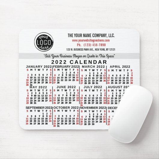 2022 Calendar Custom Business Logo Name White Red Mousepad (Mit Mouse)
