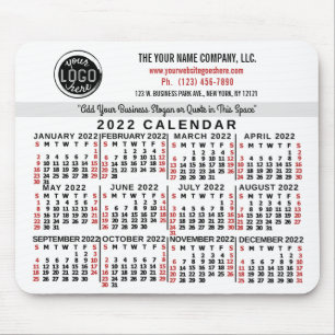 2022 Calendar Custom Business Logo Name White Red Mousepad