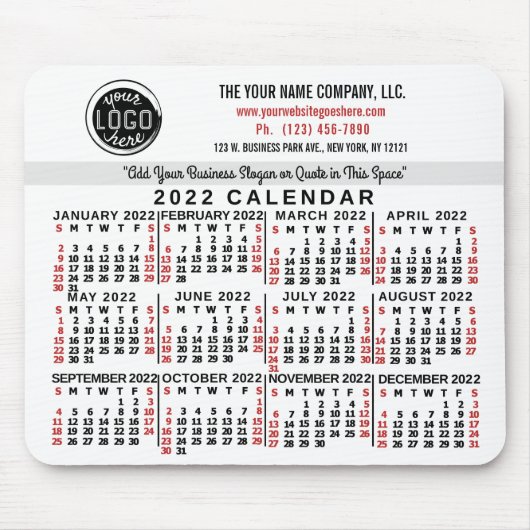 2022 Calendar Custom Business Logo Name White Red Mousepad (Vorne)