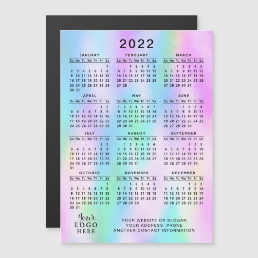 2022 Calendar Magnet Imitats Holographic Girly (Vorne/Hinten)