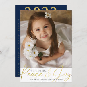 2022 Calendar PEACE AND JOY Gold Script Foto Holi Feiertagskarte