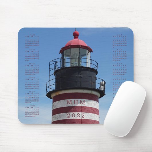 2022 Classic West Quoddy Red Lighthouse Calendar Mousepad (Mit Mouse)