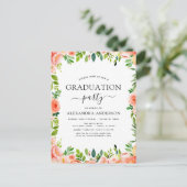 2022 Coral Peach Floral Greenery Abschluss Invita Postkarte (Stehend Vorderseite)