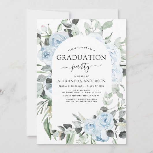 2022 Dusty Blue Abschluss Blumengrün Einladung (Vorderseite)
