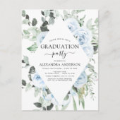 2022 Dusty Blue Abschluss Blumengrün Einladung Postkarte (Vorderseite)