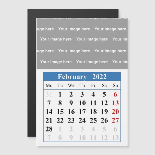2022 Februar Kalender Magnetkarte (Vorne/Hinten)