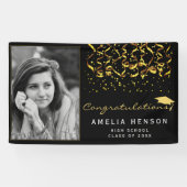 2022 Gold Black Confetti Graduate Foto Banner (Horizontal)