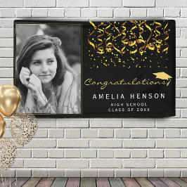 2022 Gold Black Confetti Graduate Foto Banner