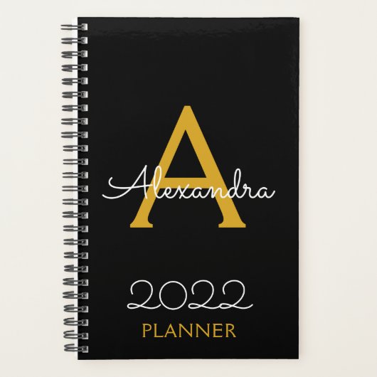 2022 Gold Black Monogram Elegant Planer (Vorderseite)