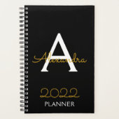 2022 Gold Black Monogram Elegant Planer (Vorderseite)