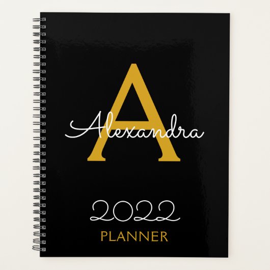 2022 Gold Black Monogram Elegant Planer (Vorderseite)