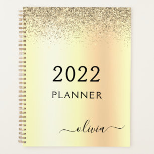 2022 Gold Glitter Metall Monogramm Glam Name Planer