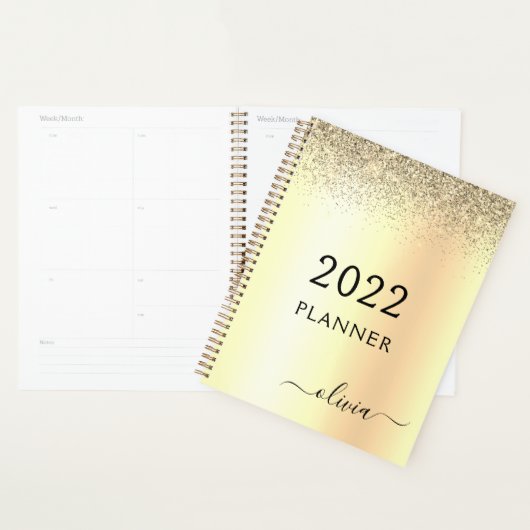 2022 Gold Glitzer Metal Monogram Glam Name Planer (Anzeige)