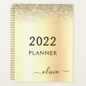 2022 Gold Glitzer Metal Monogram Glam Name Planer (Vorderseite)