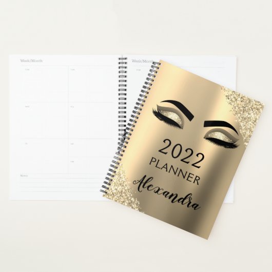 2022 Gold Glitzer Sparkle Eyelashes Monogramm Planer (Anzeige)