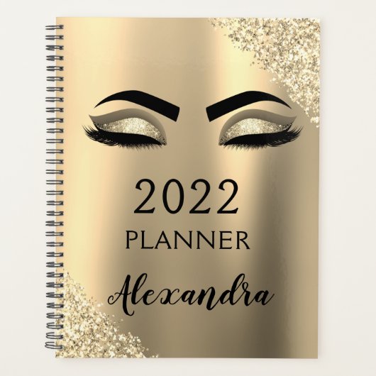 2022 Gold Glitzer Sparkle Eyelashes Monogramm Planer (Vorderseite)