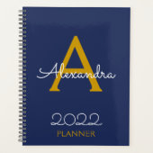 2022 Gold Navy Blue Monogram Elegant Planer (Vorderseite)