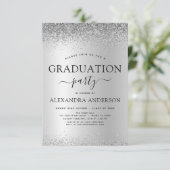 2022 Graduation Party Glitzer Silver Black Einladung (Stehend Vorderseite)