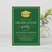 2022 Graduation Party Green Gold Moderne Elegant i Einladung (Stehend Vorderseite)