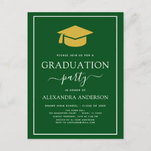 2022 Graduation Party Green Gold Moderne Elegant i Postkarte