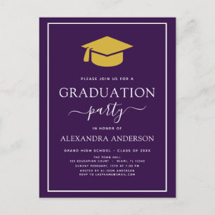 2022 Graduation Party Lila Gold Moderne Einladung Postkarte