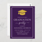 2022 Graduation Party Lila Gold Moderne Einladung Postkarte (Vorne/Hinten)
