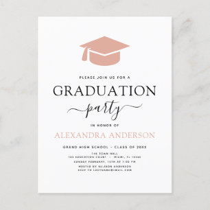 2022 Graduation Party Rosa Elegant Schwarz-weiß In Postkarte