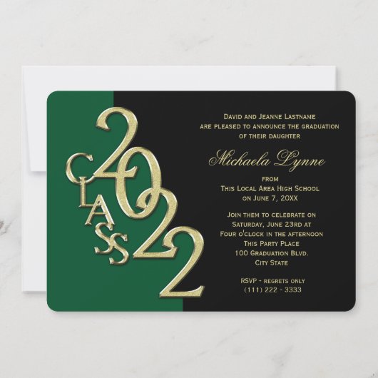 2022 Green and Gold Abschluss mit Foto Einladung (Rückseite)