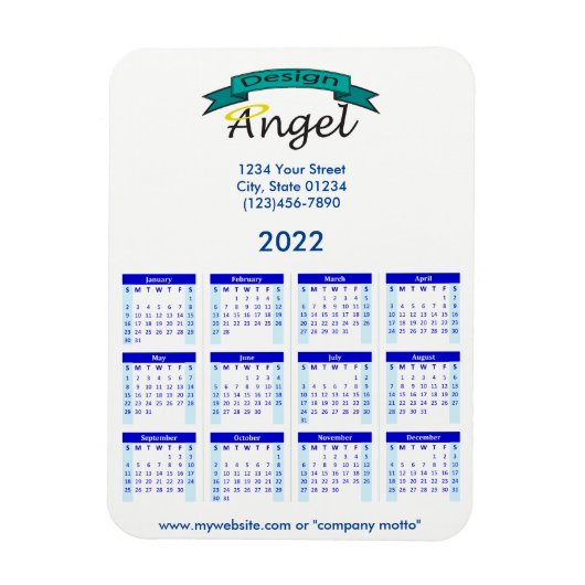 2022 Ihr Blue Calendar für Ihre Logos Magnet (Vertikal)